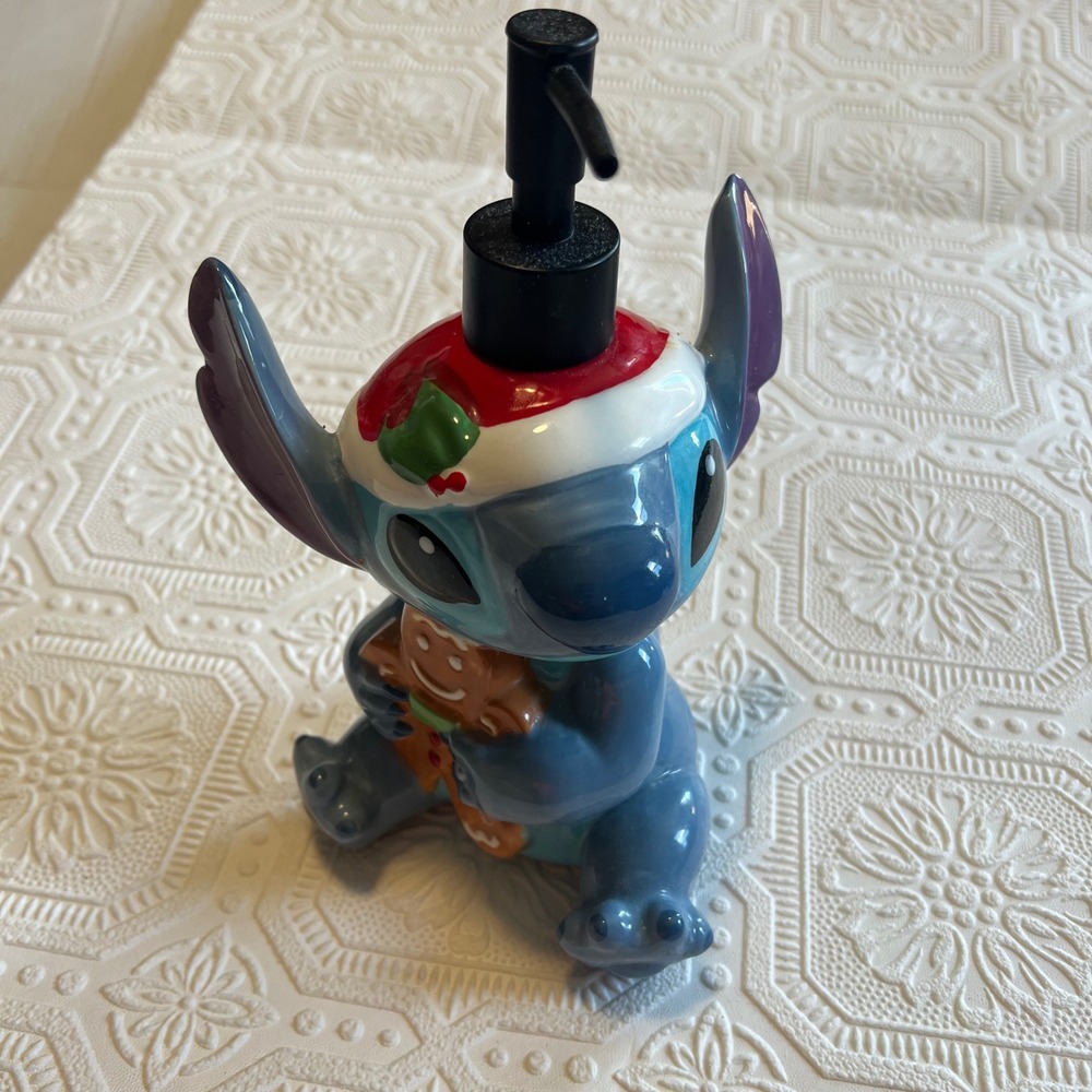 Disney Stitch Christmas Soap Dispenser Santa Hat Gingerbread Ceramic Zrike